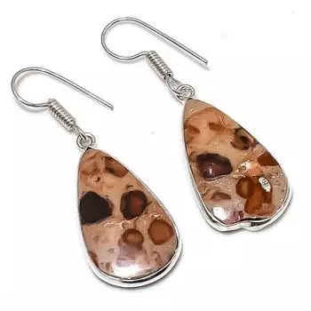 Серьги ручной работы из стерлингового серебра 925 пробы с натуральной леопардовой шкурой яшмы 1,77 дюйма i4k44