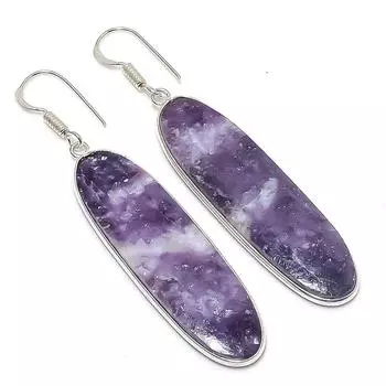 Natural Lepidolite Gemstone 925 Sterling Silver Jewelry Earring 2.68 g6w21