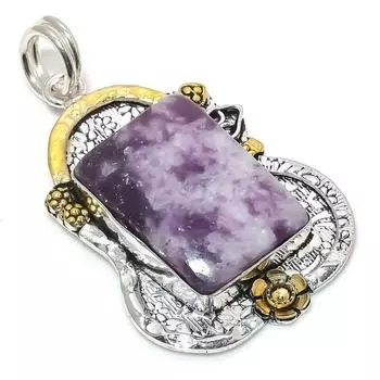 Natural Lepidolite Gemstone 925 Sterling Silver Two Tone Pendant 2.29 b4n81