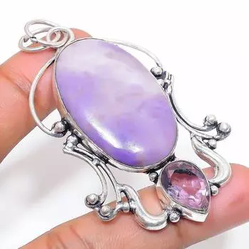 Natural Lepidolite, Kunzite 925 Sterling Silver Jewelry Pendant 2.76 R4e21