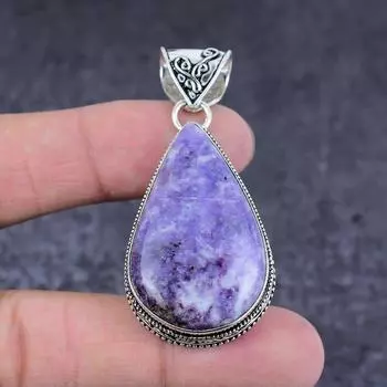 Natural Lepidolite Stone Gemstone 925 Sterling Silver Jewelry Pendant 2.25 E9f00