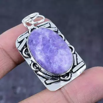 Подвеска из натурального камня лепидолит ручной работы из стерлингового серебра 925 пробы 2,01 дюйма Z5b38