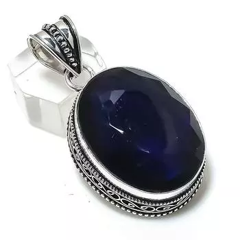 Подвеска из стерлингового серебра 925 пробы с натуральным лондонским голубым топазом 1,97 дюйма a9k48