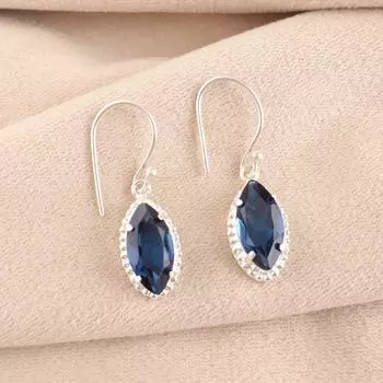 Natural London Blue Topaz Gemstone 925 Sterling Silver Handmade Earrings 1.4 EE-169-6
