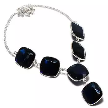 Натуральный лондонский голубой топаз драгоценный камень 925 стерлингового серебра ювелирное ожерелье 18 Q6p20