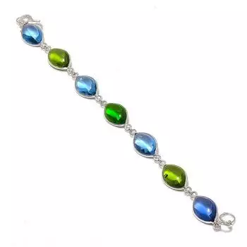 Natural London Blue Topaz, Peridot 925 Sterling Silver Bracelet 7-8 m3Z76