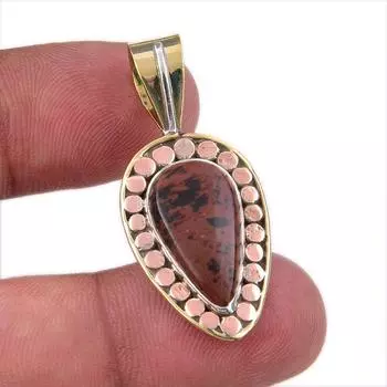 Natural Mahogany Obsidian 925 Sterling Silver Jewelry TwoTone Pendant 1.50 q7J14