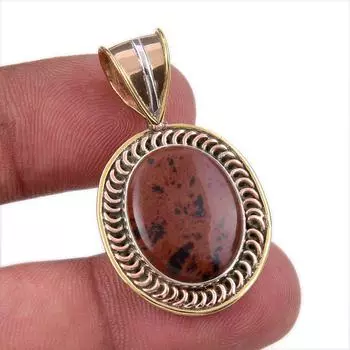 Natural Mahogany Obsidian 925 Sterling Silver Jewelry TwoTone Pendant 1.50 C5B19