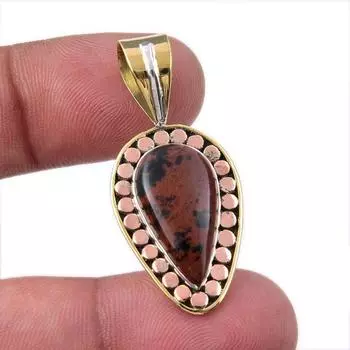 Natural Mahogany Obsidian 925 Sterling Silver Jewelry TwoTone Pendant 1.50 E3U47