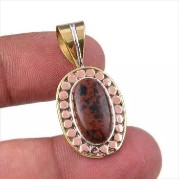 Natural Mahogany Obsidian 925 Sterling Silver Jewelry TwoTone Pendant 1.50 u6B12