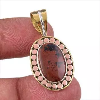 Natural Mahogany Obsidian 925 Sterling Silver Jewelry TwoTone Pendant 1.50 S7M95