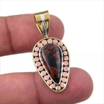 Natural Mahogany Obsidian 925 Sterling Silver Jewelry TwoTone Pendant 1.50 U7M17
