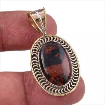 Natural Mahogany Obsidian 925 Sterling Silver Jewelry TwoTone Pendant 1.50 c4k51