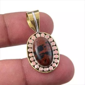 Natural Mahogany Obsidian 925 Sterling Silver Jewelry TwoTone Pendant 1.25 N3N42