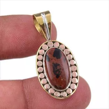 Natural Mahogany Obsidian 925 Sterling Silver Jewelry TwoTone Pendant 1.50 l9c44