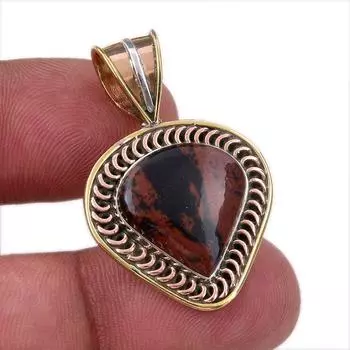 Natural Mahogany Obsidian 925 Sterling Silver Jewelry TwoTone Pendant 1.50 y0b81