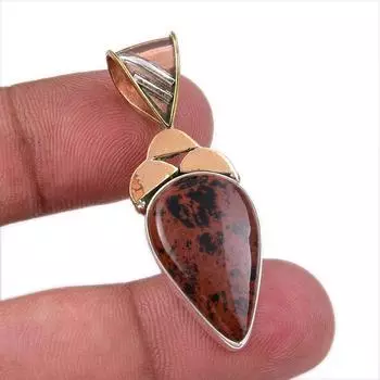 Natural Mahogany Obsidian 925 Sterling Silver Jewelry TwoTone Pendant 1.50 Y2Q57