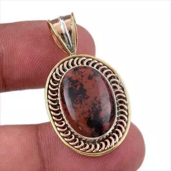 Natural Mahogany Obsidian 925 Sterling Silver Jewelry TwoTone Pendant 1.50 Q2d30