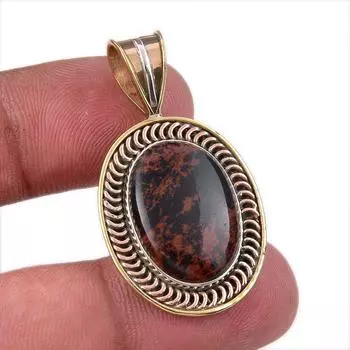 Natural Mahogany Obsidian 925 Sterling Silver Jewelry TwoTone Pendant 1.50 y7T29