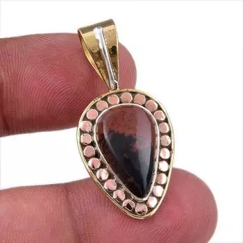Natural Mahogany Obsidian 925 Sterling Silver Jewelry TwoTone Pendant 1.50 k5r02