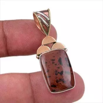Natural Mahogany Obsidian 925 Sterling Silver Jewelry TwoTone Pendant 1.50 a0a55