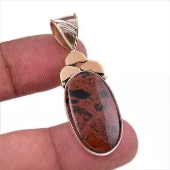 Natural Mahogany Obsidian 925 Sterling Silver Jewelry TwoTone Pendant 1.75 Y5r54