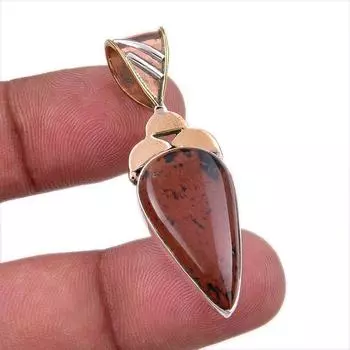 Natural Mahogany Obsidian 925 Sterling Silver Jewelry TwoTone Pendant 1.75 D7k27