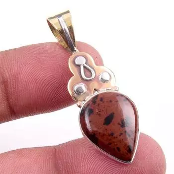 Natural Mahogany Obsidian Gemstone 925 Solid Silver Two Tone Pendant 1.50 I3A56