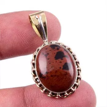 Natural Mahogany Obsidian Gemstone 925 Solid Silver Two Tone Pendant 1.25 P4p25