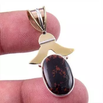Natural Mahogany Obsidian Gemstone 925 Solid Silver Two Tone Pendant 1.50 E3u55