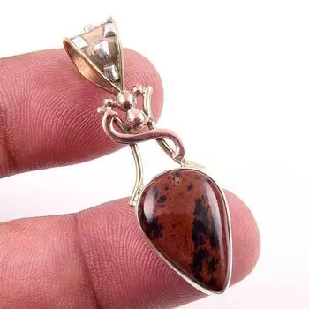 Natural Mahogany Obsidian Gemstone 925 Solid Silver Two Tone Pendant 1.75 N0y71