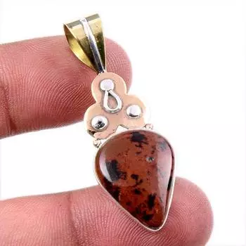 Natural Mahogany Obsidian Gemstone 925 Solid Silver Two Tone Pendant 1.75 N1D01