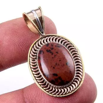 Natural Mahogany Obsidian Gemstone 925 Solid Silver Two Tone Pendant 1.50 Y2R20