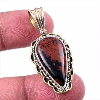 Natural Mahogany Obsidian Gemstone 925 Solid Silver Two Tone Pendant 1.50 c5y40