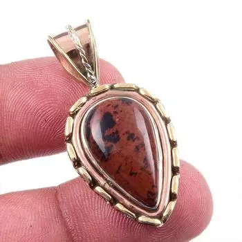 Natural Mahogany Obsidian Gemstone 925 Solid Silver Two Tone Pendant 1.50 v0k40