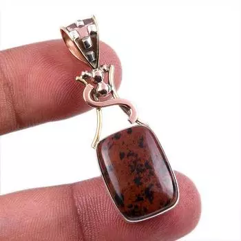 Natural Mahogany Obsidian Gemstone 925 Solid Silver Two Tone Pendant 1.75 e4p37