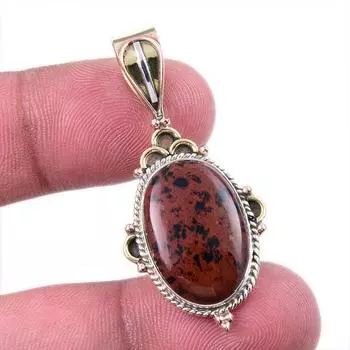 Natural Mahogany Obsidian Gemstone 925 Solid Silver Two Tone Pendant 1.50 a8A79