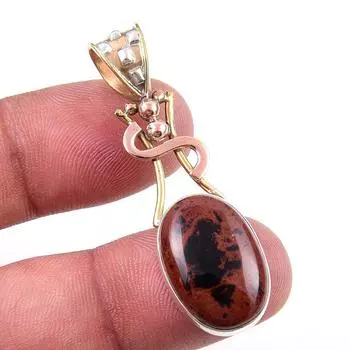 Natural Mahogany Obsidian Gemstone 925 Solid Silver Two Tone Pendant 1.75 o3S65