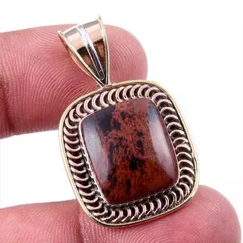Natural Mahogany Obsidian Gemstone 925 Solid Silver Two Tone Pendant 1.50 U3C97