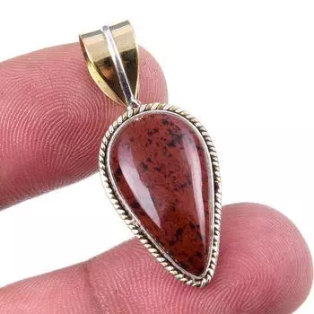 Natural Mahogany Obsidian Gemstone 925 Solid Silver Two Tone Pendant 1.25 U9T68