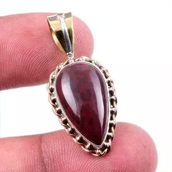 Natural Mahogany Obsidian Gemstone 925 Solid Silver Two Tone Pendant 1.5 F8L74