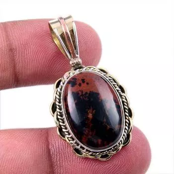 Natural Mahogany Obsidian Gemstone 925 Solid Silver Two Tone Pendant 1.50 h1K32