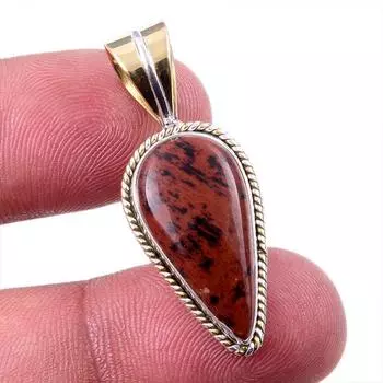 Natural Mahogany Obsidian Gemstone 925 Solid Silver Two Tone Pendant 1.50 s2Z53