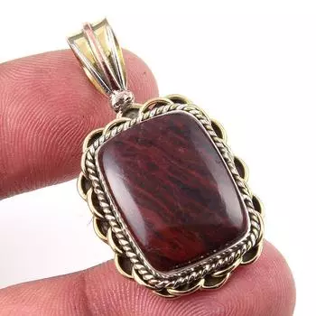 Natural Mahogany Obsidian Gemstone 925 Solid Silver Two Tone Pendant 1.50 t7P30