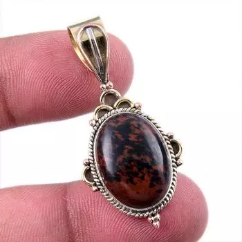 Natural Mahogany Obsidian Gemstone 925 Solid Silver Two Tone Pendant 1.50 u0t96