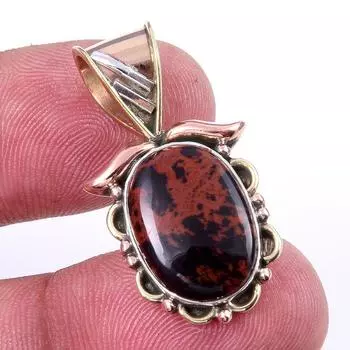 Natural Mahogany Obsidian Gemstone 925 Solid Silver Two Tone Pendant 1.25 L4y95