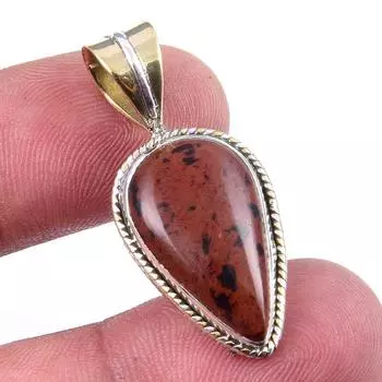 Natural Mahogany Obsidian Gemstone 925 Solid Silver Two Tone Pendant 1.25 Q5U36