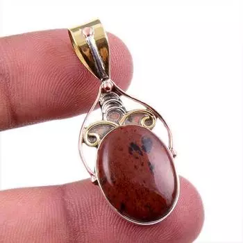 Natural Mahogany Obsidian Gemstone 925 Solid Silver Two Tone Pendant 1.5 p4m29