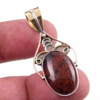 Natural Mahogany Obsidian Gemstone 925 Solid Silver Two Tone Pendant 1.50 t5b12