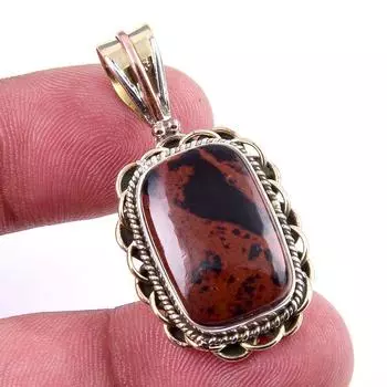 Natural Mahogany Obsidian Gemstone 925 Solid Silver Two Tone Pendant 1.50 d4S48
